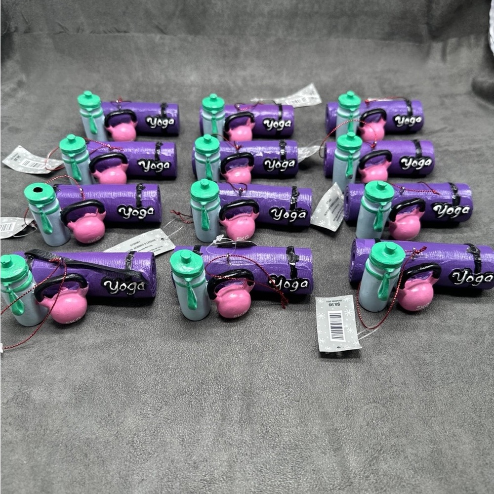Hobby Lobby Yoga Mat Kettlebell Weight & Water Bottle Christmas Ornament Lot